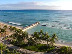 Udsigten fra værelset på Aston Waikiki Beach Hotel, Honolulu, O'ahu, Hawaii.