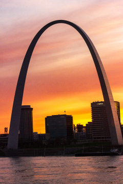 Gateway Arch ved solnedgang, St. Louis, Missouri, USA