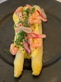 Friske hvide asparges - Hollandaise - Rejer